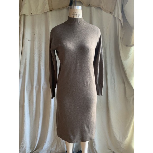 Vintage 70’s Soft Brown Korrigan Cashmere Bodycon Middi Dress Made in Scotland - Picture 1 of 7